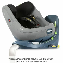 Reboarder-Kindersitz Marie³ i-Size ab Geburt - 4 Jahre (40 cm - 105 cm, 18 kg) 360 ° drehbar inkl. Neugeboreneneinlage, verstellbare Kopfstütze & Isofix - Sesame Grey