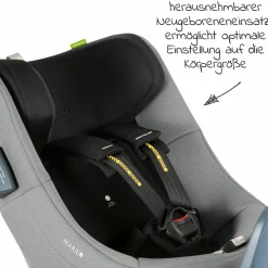 Reboarder-Kindersitz Marie³ i-Size ab Geburt - 4 Jahre (40 cm - 105 cm, 18 kg) 360 ° drehbar inkl. Neugeboreneneinlage, verstellbare Kopfstütze & Isofix - Sesame Grey