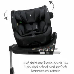Reboarder-Kindersitz One 360 SL i-Size drehbar ab Geburt - 12 Jahre (40 cm - 150 cm) inkl. Isofix-Basis mit Stützfuß - All Black