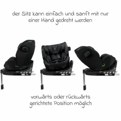 Reboarder-Kindersitz One 360 SL i-Size drehbar ab Geburt - 12 Jahre (40 cm - 150 cm) inkl. Isofix-Basis mit Stützfuß - All Black