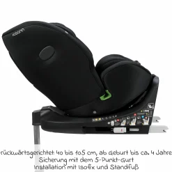 Reboarder-Kindersitz One 360 SL i-Size drehbar ab Geburt - 12 Jahre (40 cm - 150 cm) inkl. Isofix-Basis mit Stützfuß - All Black