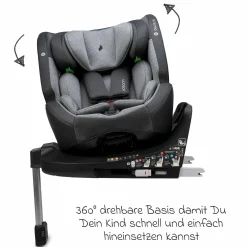 Reboarder-Kindersitz One 360 SL i-Size drehbar ab Geburt - 12 Jahre (40 cm - 150 cm) inkl. Isofix-Basis mit Stützfuß - Universe Grey