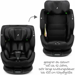 Reboarder-Kindersitz One360 i-Size ab Geburt - 12 Jahre (40 cm - 150 cm) 360° drehbar mit Isofix-Basis & Top-Tether - All Black - Kollektion 2025