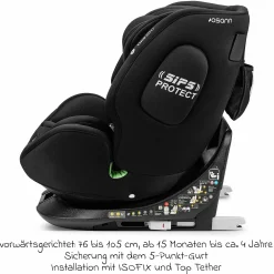 Reboarder-Kindersitz One360 i-Size ab Geburt - 12 Jahre (40 cm - 150 cm) 360° drehbar mit Isofix-Basis & Top-Tether - All Black - Kollektion 2025