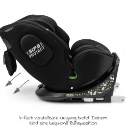 Reboarder-Kindersitz One360 i-Size ab Geburt - 12 Jahre (40 cm - 150 cm) 360° drehbar mit Isofix-Basis & Top-Tether - All Black - Kollektion 2025