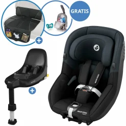 Reboarder-Kindersitz Pearl S i-Size ab 3 Monate - 4 Jahre (61 cm - 105 cm) inkl. Isofix-Basis FamilyFix S, Schutzunterlage & Schnullertasche - Tonal Black - Kollektion 2025