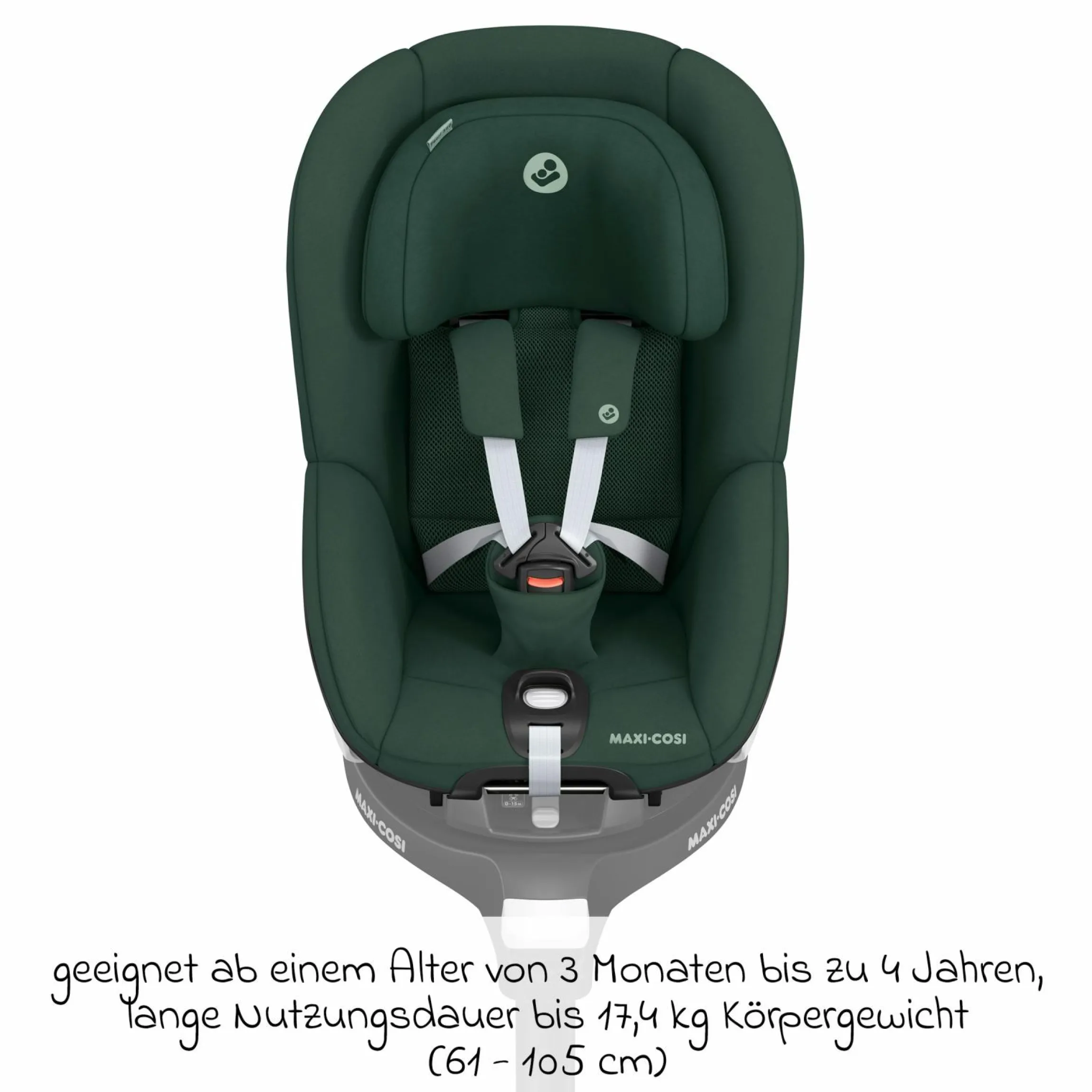 Reboarder-Kindersitz Pearl 360 ab 3 Monate - 4 Jahre (61 cm - 105 cm) 0-17,4 kg drehbar mit G-Cell-Seitenaufprallschutz - Authentic Green - Kollektion 2025