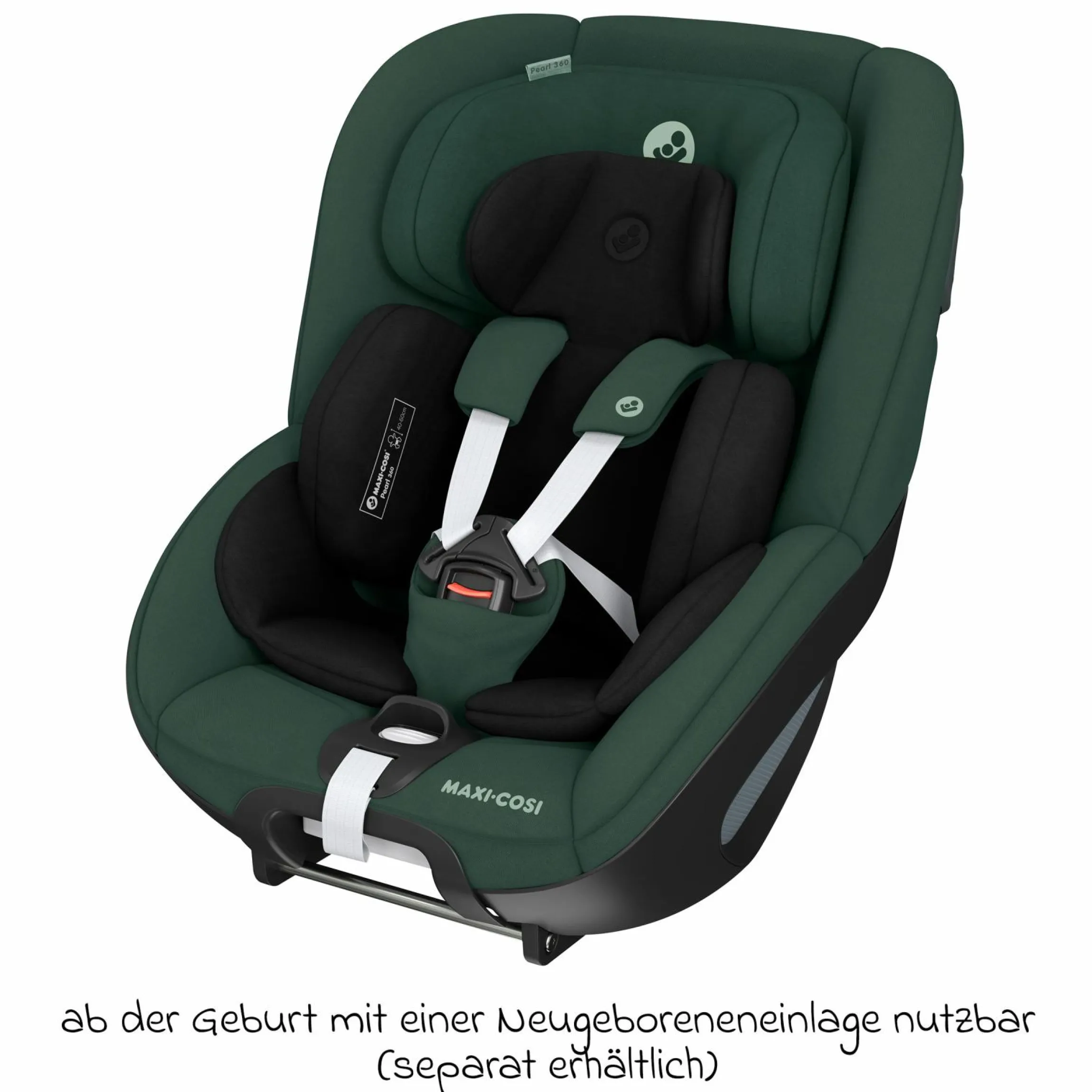 Reboarder-Kindersitz Pearl 360 ab 3 Monate - 4 Jahre (61 cm - 105 cm) 0-17,4 kg drehbar mit G-Cell-Seitenaufprallschutz - Authentic Green - Kollektion 2025