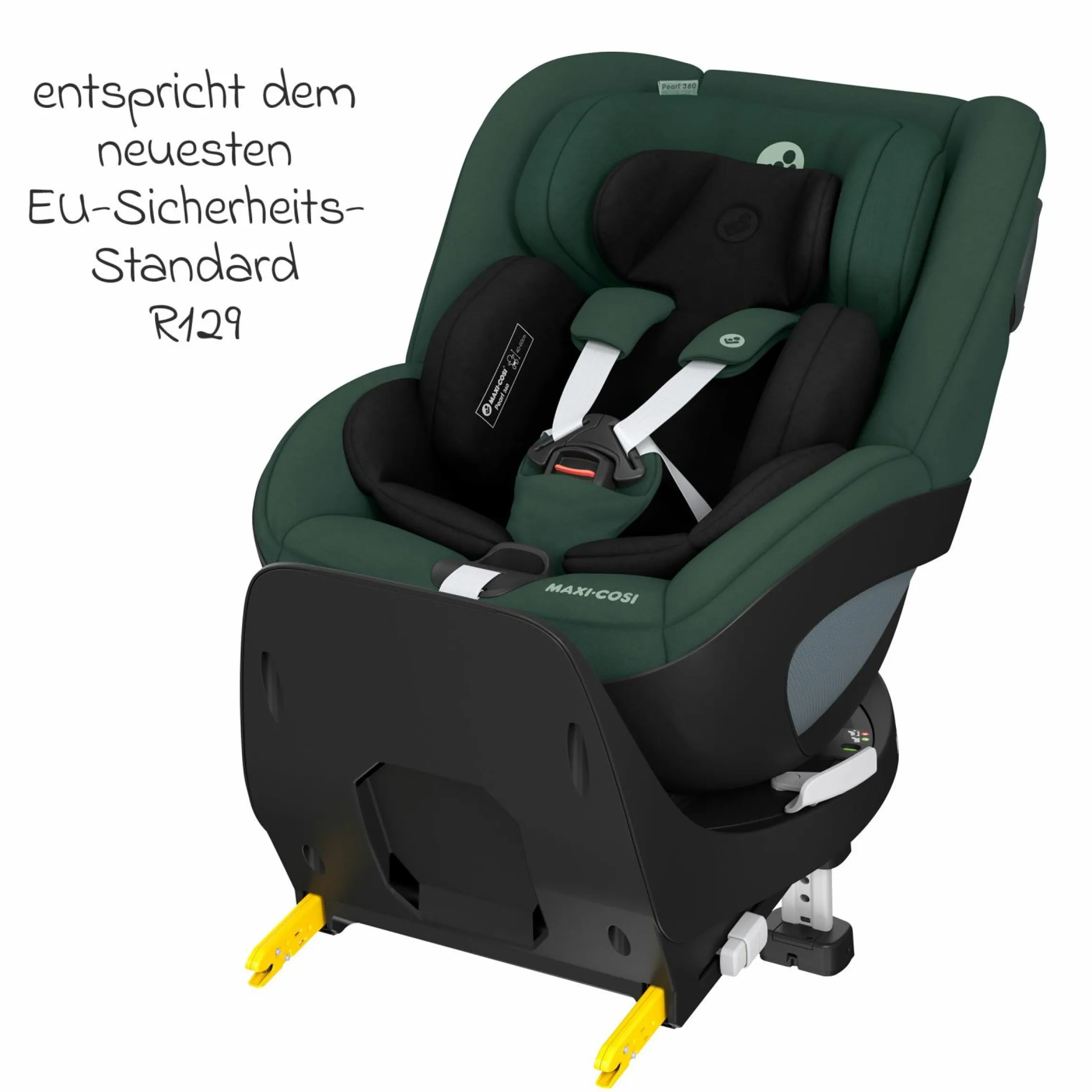 Reboarder-Kindersitz Pearl 360 ab 3 Monate - 4 Jahre (61 cm - 105 cm) 0-17,4 kg drehbar mit G-Cell-Seitenaufprallschutz - Authentic Green - Kollektion 2025