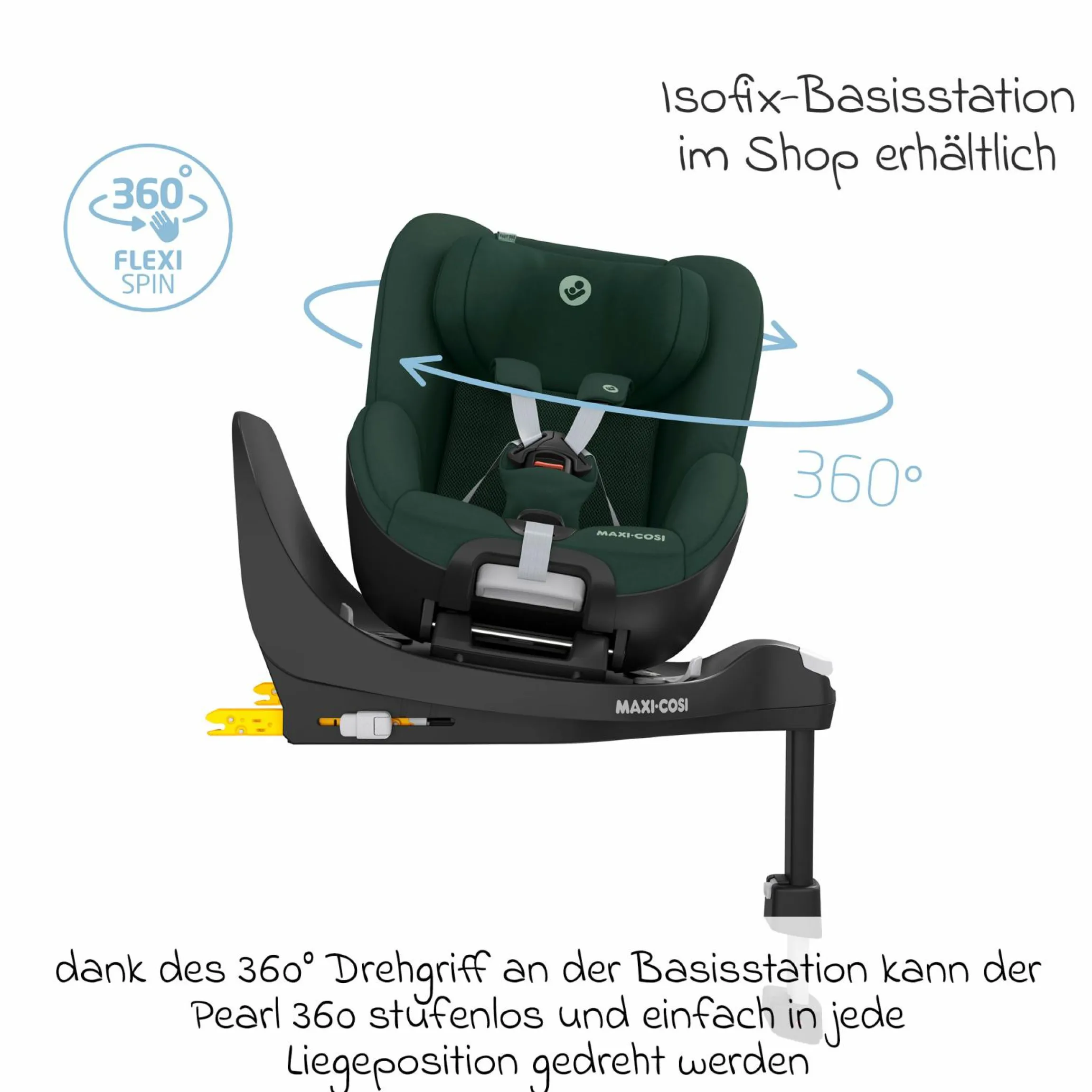 Reboarder-Kindersitz Pearl 360 ab 3 Monate - 4 Jahre (61 cm - 105 cm) 0-17,4 kg drehbar mit G-Cell-Seitenaufprallschutz - Authentic Green - Kollektion 2025