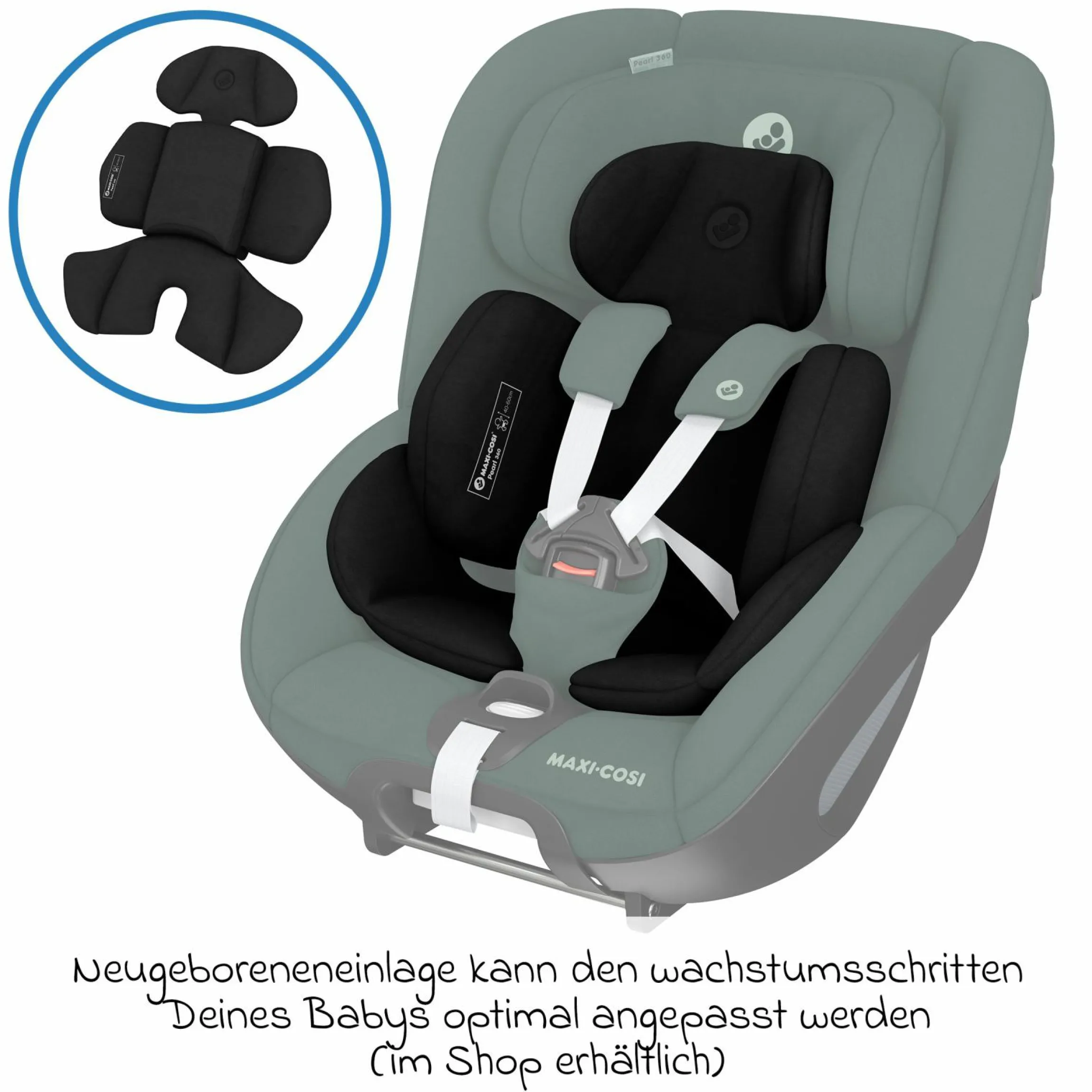 Reboarder-Kindersitz Pearl 360 ab 3 Monate - 4 Jahre (61 cm - 105 cm) 0-17,4 kg drehbar mit G-Cell-Seitenaufprallschutz - Authentic Green - Kollektion 2025