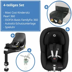 Reboarder-Kindersitz Pearl 360 drehbar ab 3 Monate - 4 Jahre (61 cm - 105 cm) 0-17,4 kg inkl. Isofix-Basis FamilyFix 360, Schutzunterlage & Spieluhr - Authentic Black - Kollektion 2025