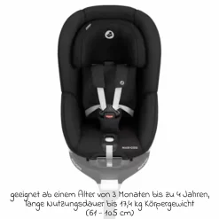 Reboarder-Kindersitz Pearl 360 drehbar ab 3 Monate - 4 Jahre (61 cm - 105 cm) 0-17,4 kg inkl. Isofix-Basis FamilyFix 360, Schutzunterlage & Spieluhr - Authentic Black - Kollektion 2025
