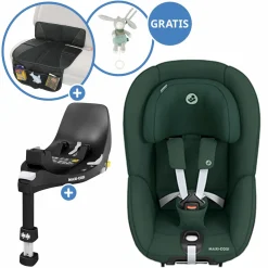Reboarder-Kindersitz Pearl 360 drehbar ab 3 Monate - 4 Jahre (61 cm - 105 cm) 0-17,4 kg inkl. Isofix-Basis FamilyFix 360, Schutzunterlage & Spieluhr - Authentic Green - Kollektion 2025