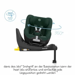 Reboarder-Kindersitz Pearl 360 drehbar ab 3 Monate - 4 Jahre (61 cm - 105 cm) 0-17,4 kg inkl. Isofix-Basis FamilyFix 360, Schutzunterlage & Spieluhr - Authentic Green - Kollektion 2025