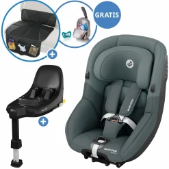 Reboarder-Kindersitz Pearl S i-Size ab 3 Monate - 4 Jahre (61 cm - 105 cm) inkl. Isofix-Basis FamilyFix S, Schutzunterlage & Schnullertasche - Tonal Graphite - Kollektion 2025