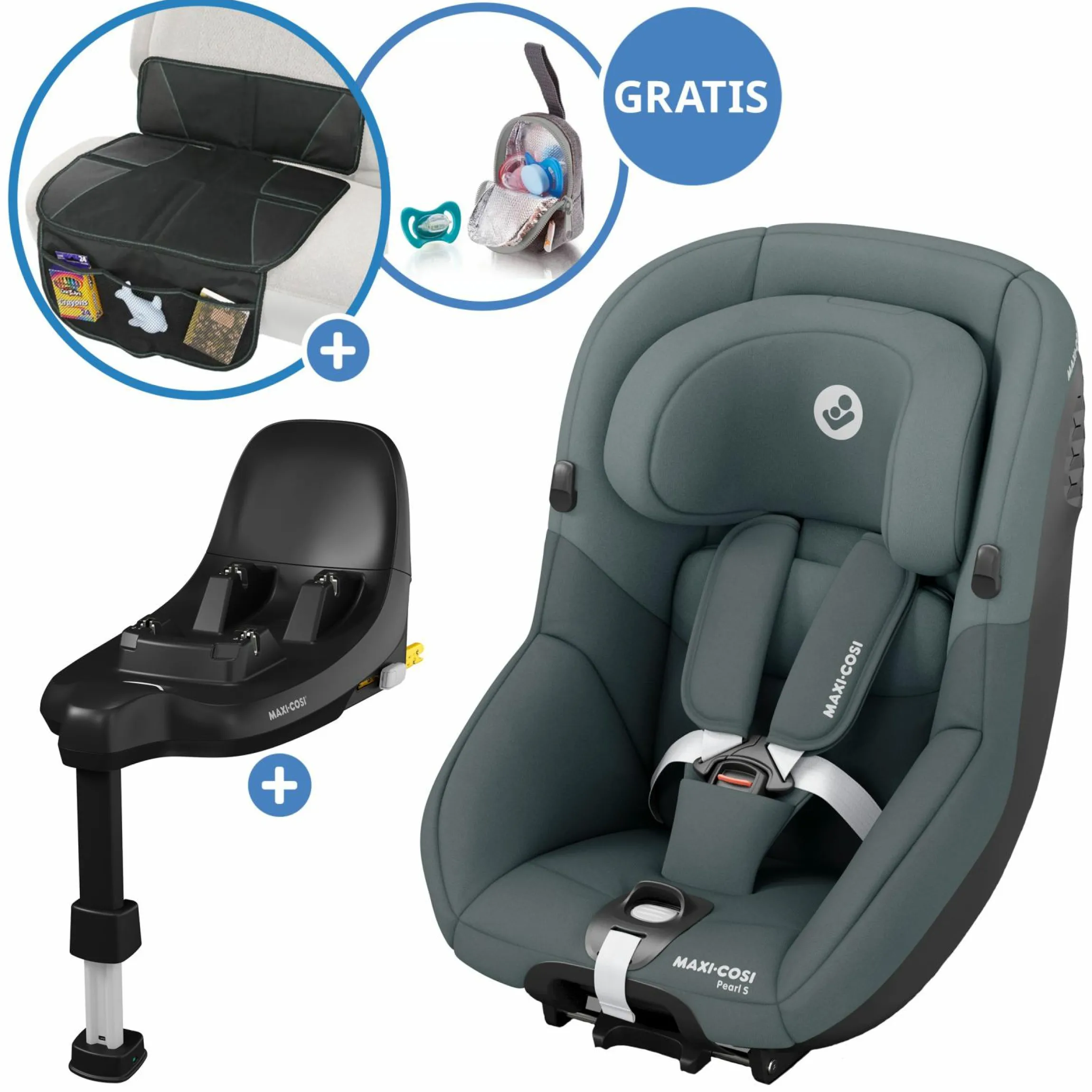 Reboarder-Kindersitz Pearl S i-Size ab 3 Monate - 4 Jahre (61 cm - 105 cm) inkl. Isofix-Basis FamilyFix S, Schutzunterlage & Schnullertasche - Tonal Graphite - Kollektion 2025