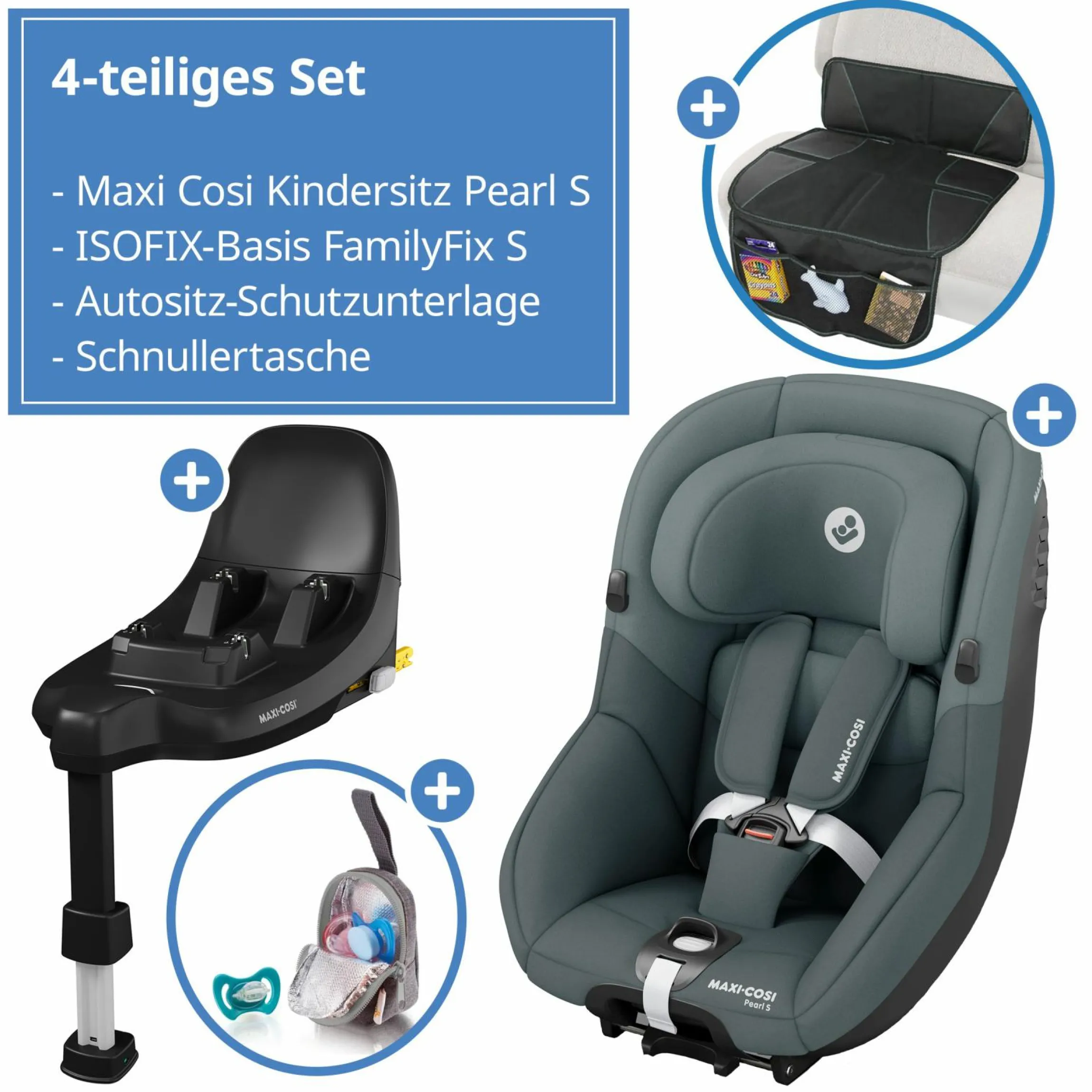 Reboarder-Kindersitz Pearl S i-Size ab 3 Monate - 4 Jahre (61 cm - 105 cm) inkl. Isofix-Basis FamilyFix S, Schutzunterlage & Schnullertasche - Tonal Graphite - Kollektion 2025