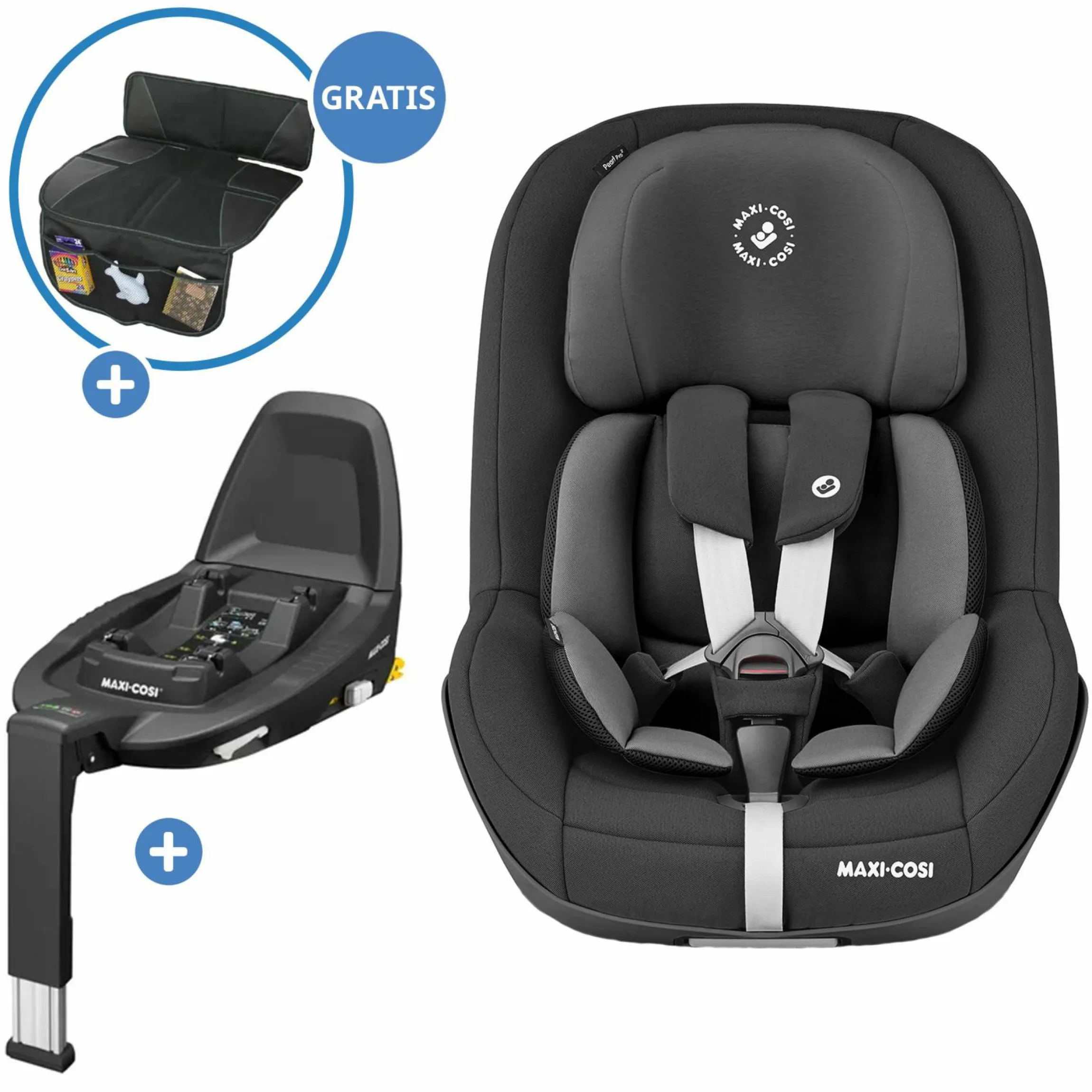 Reboarder-Kindersitz Pearl Pro 2 i-Size ab 6 Monate - 4 Jahre (67 cm - 105 cm) inkl. FamilyFix 3 i-Size Base & Schutzunterlage - Authentic Black - Kollektion 2025