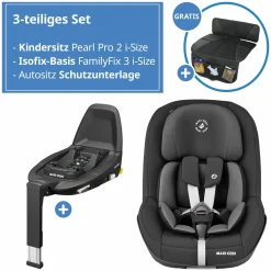 Reboarder-Kindersitz Pearl Pro 2 i-Size ab 6 Monate - 4 Jahre (67 cm - 105 cm) inkl. FamilyFix 3 i-Size Base & Schutzunterlage - Authentic Black - Kollektion 2025