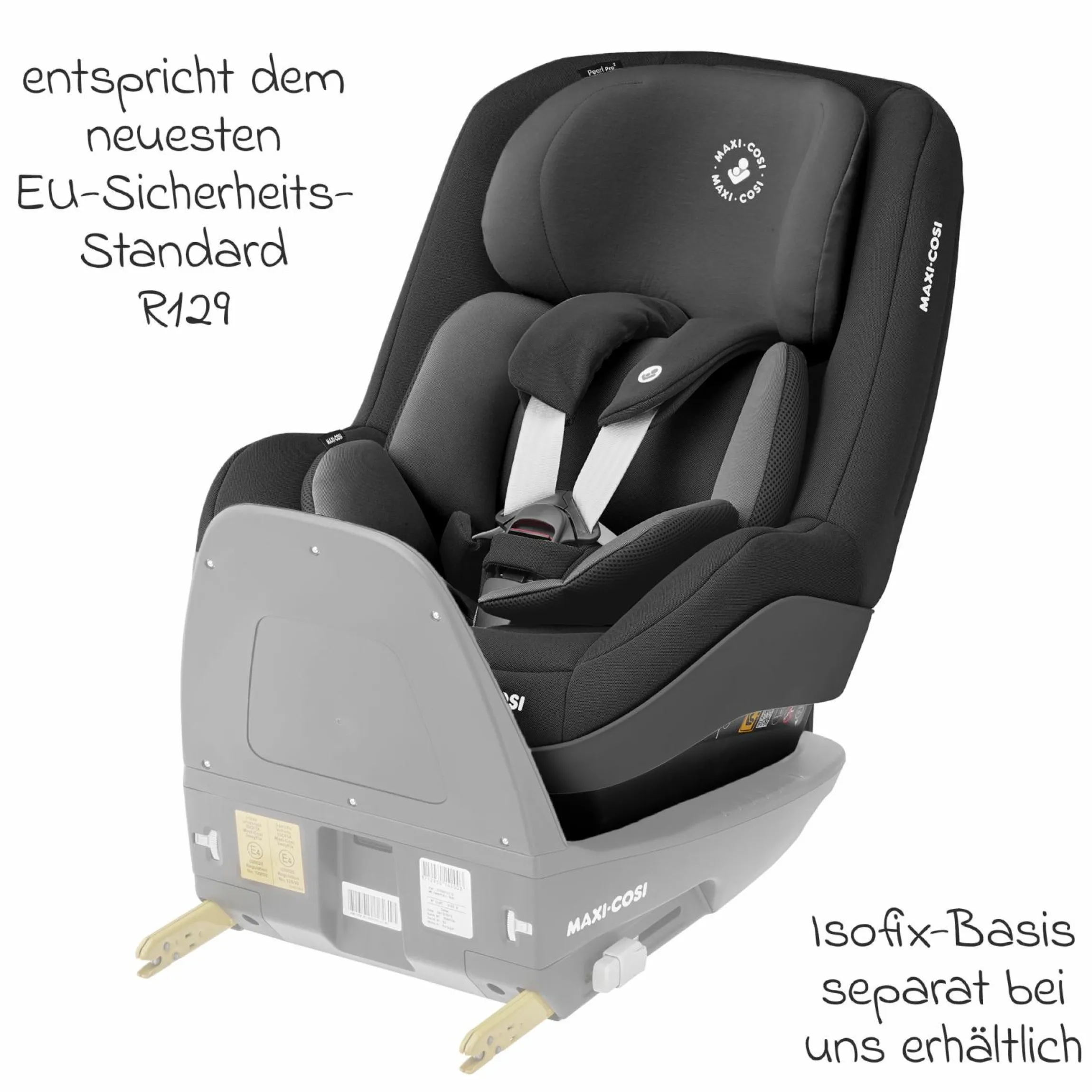 Reboarder-Kindersitz Pearl Pro 2 i-Size ab 6 Monate - 4 Jahre (67 cm - 105 cm) mit Easy-in-Gurt - Authentic Black - Kollektion 2025