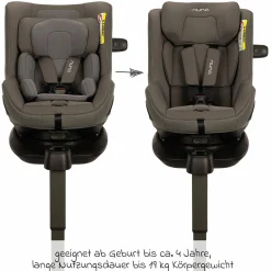 Reboarder-Kindersitz PRUU i-Size 360° drehbar ab Geburt bis 4 Jahre (40 cm - 105 cm) inkl. Basisstation & Sitzverkleinerer - Granite - Kollektion 2025