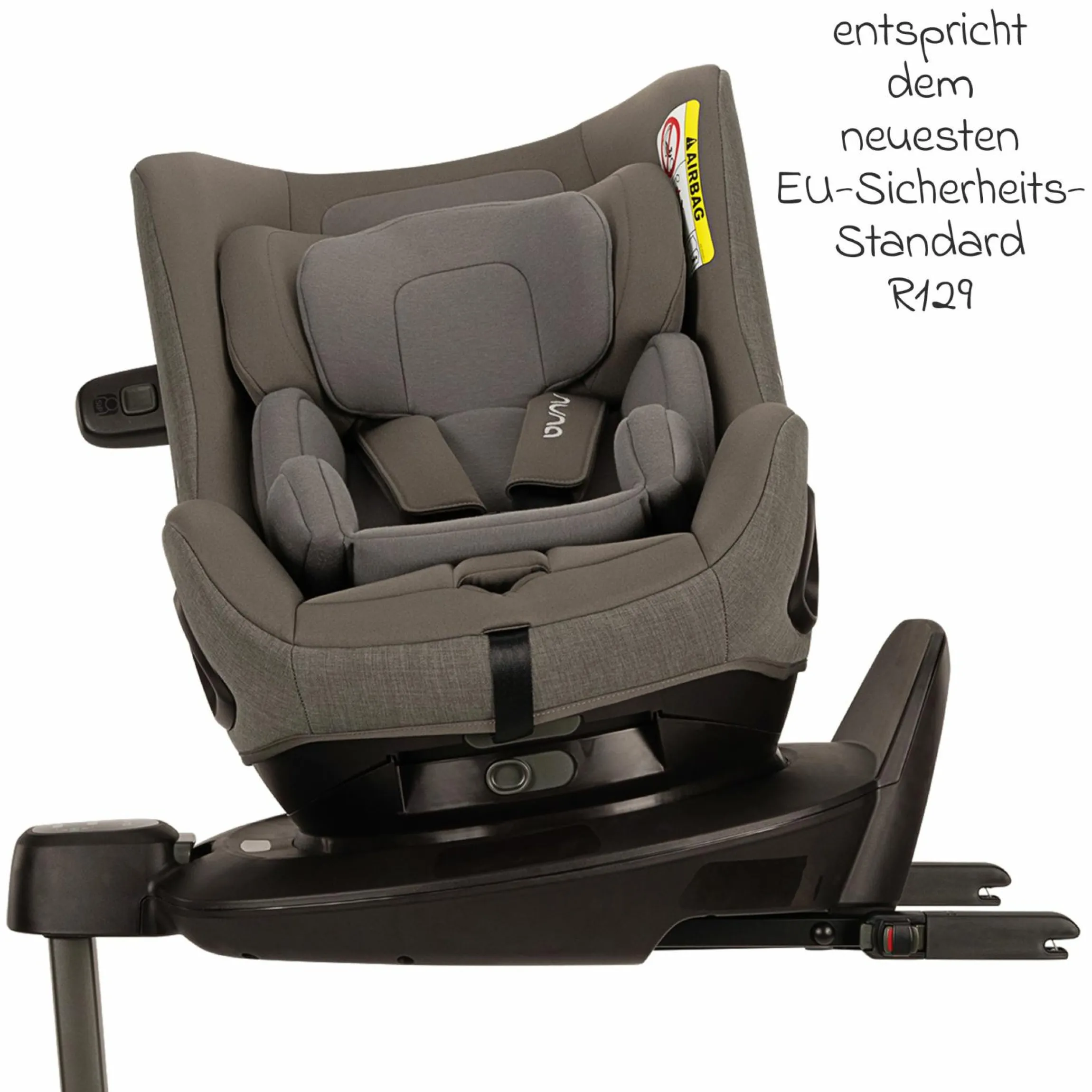 Reboarder-Kindersitz PRUU i-Size 360° drehbar ab Geburt bis 4 Jahre (40 cm - 105 cm) inkl. Basisstation & Sitzverkleinerer - Granite - Kollektion 2025