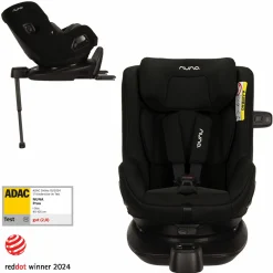 Reboarder-Kindersitz PRUU i-Size 360° drehbar ab Geburt bis 4 Jahre (40 cm - 105 cm) inkl. Basisstation & Sitzverkleinerer - Caviar - Kollektion 2025