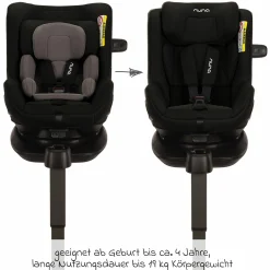 Reboarder-Kindersitz PRUU i-Size 360° drehbar ab Geburt bis 4 Jahre (40 cm - 105 cm) inkl. Basisstation & Sitzverkleinerer - Caviar - Kollektion 2025