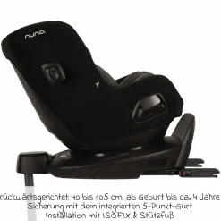 Reboarder-Kindersitz PRUU i-Size 360° drehbar ab Geburt bis 4 Jahre (40 cm - 105 cm) inkl. Basisstation & Sitzverkleinerer - Caviar - Kollektion 2025