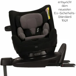 Reboarder-Kindersitz PRUU i-Size 360° drehbar ab Geburt bis 4 Jahre (40 cm - 105 cm) inkl. Basisstation & Sitzverkleinerer - Caviar - Kollektion 2025