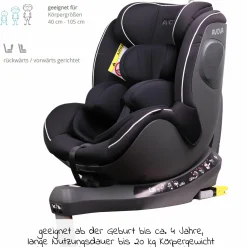 Reboarder-Kindersitz Sperber-Fix i-Size 40 cm - 105 cm / ab der Geburt bis 4 Jahre mit Isofix - Pearl Black - Kollektion 2025
