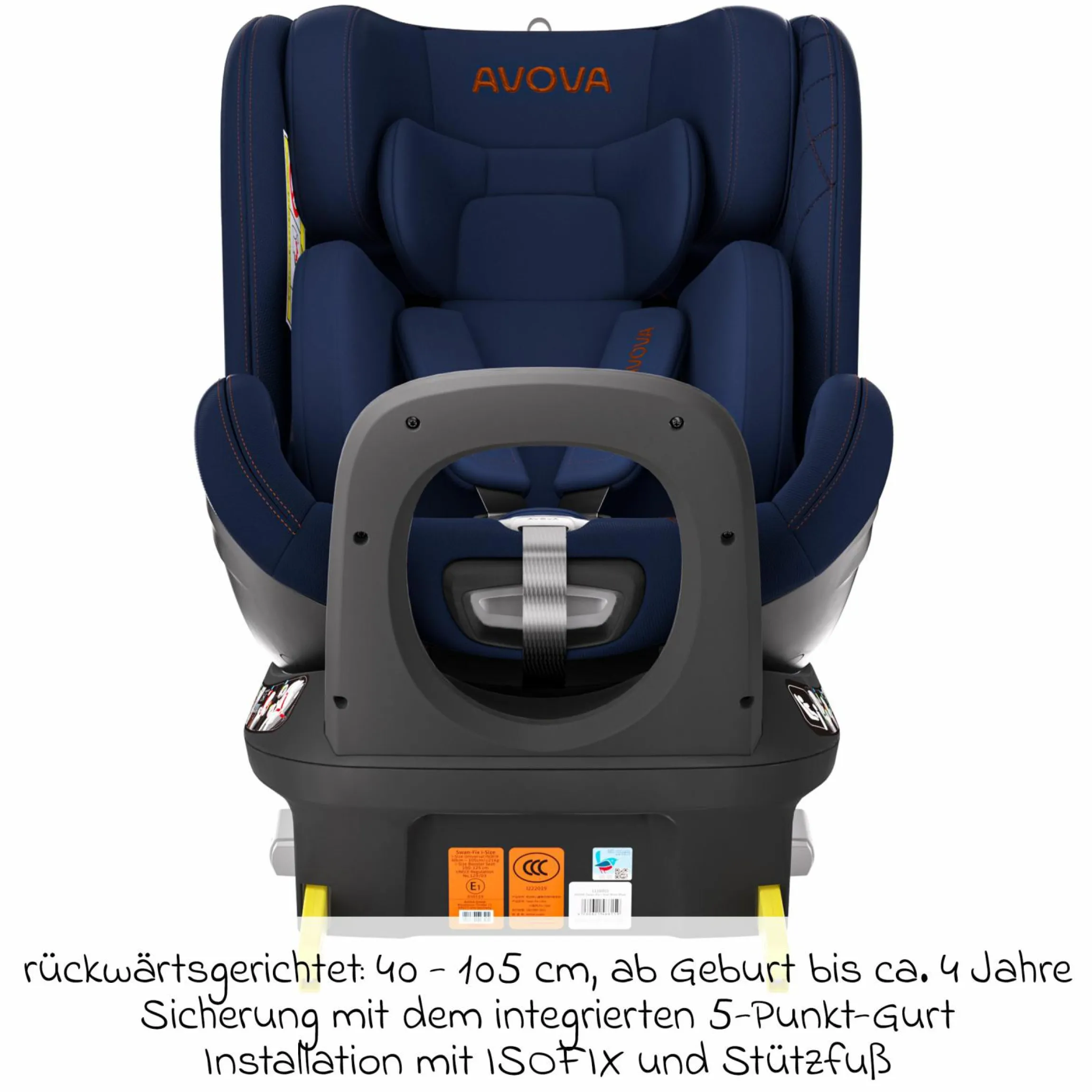 Reboarder-Kindersitz Swan-Fix i-Size ab Geburt bis 7 Jahre (40 cm -125 cm) inkl. Isofix-Basis - River Blue