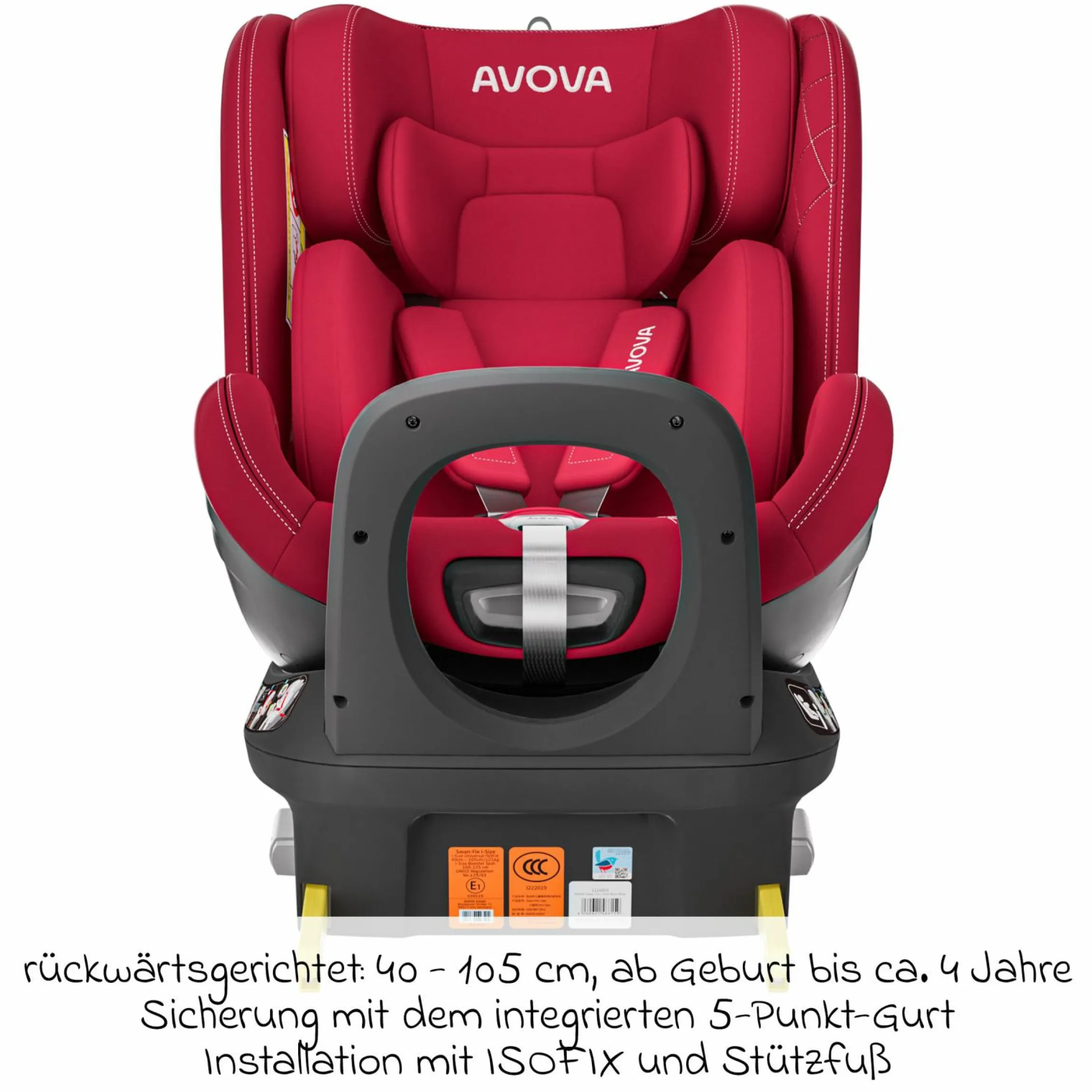 Reboarder-Kindersitz Swan-Fix i-Size ab Geburt bis 7 Jahre (40 cm -125 cm) inkl. Isofix-Basis - Maple Red
