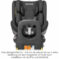 Reboarder-Kindersitz Swan-Fix i-Size ab Geburt bis 7 Jahre (40 cm -125 cm) inkl. Isofix-Basis - Pearl Black