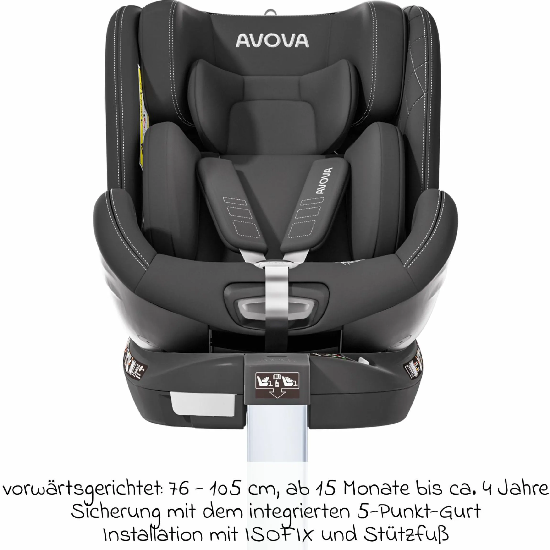 Reboarder-Kindersitz Swan-Fix i-Size ab Geburt bis 7 Jahre (40 cm -125 cm) inkl. Isofix-Basis - Pearl Black