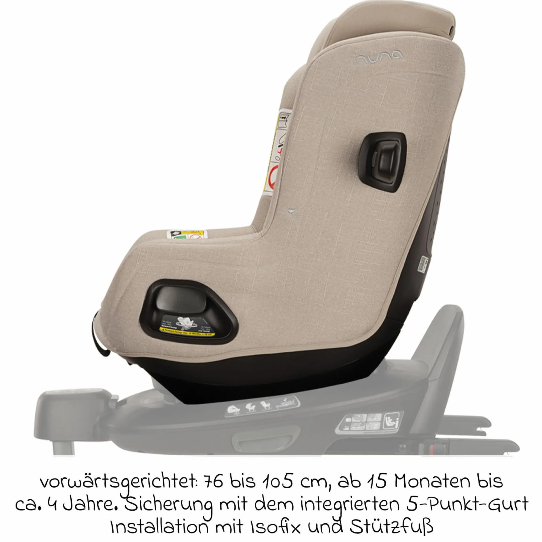 Reboarder-Kindersitz TODL next i-Size 360° inkl. Base Curve drehbar ab Geburt bis 4 Jahre (40 cm - 105 cm) mit Sitzverkleinerer, Polsterschutz & Spieltier - Biscotti