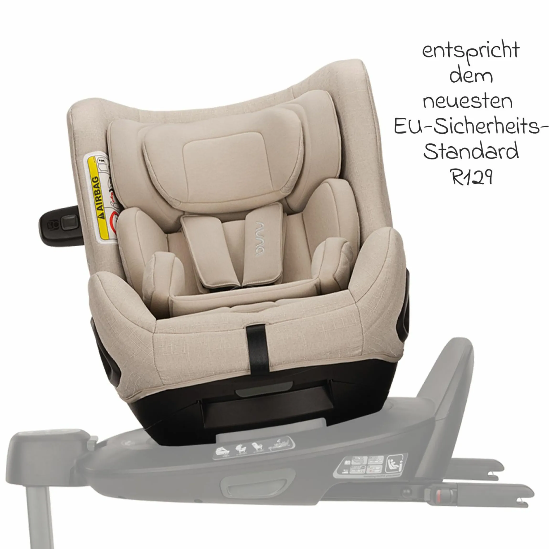 Reboarder-Kindersitz TODL next i-Size 360° inkl. Base Curve drehbar ab Geburt bis 4 Jahre (40 cm - 105 cm) mit Sitzverkleinerer, Polsterschutz & Spieltier - Biscotti