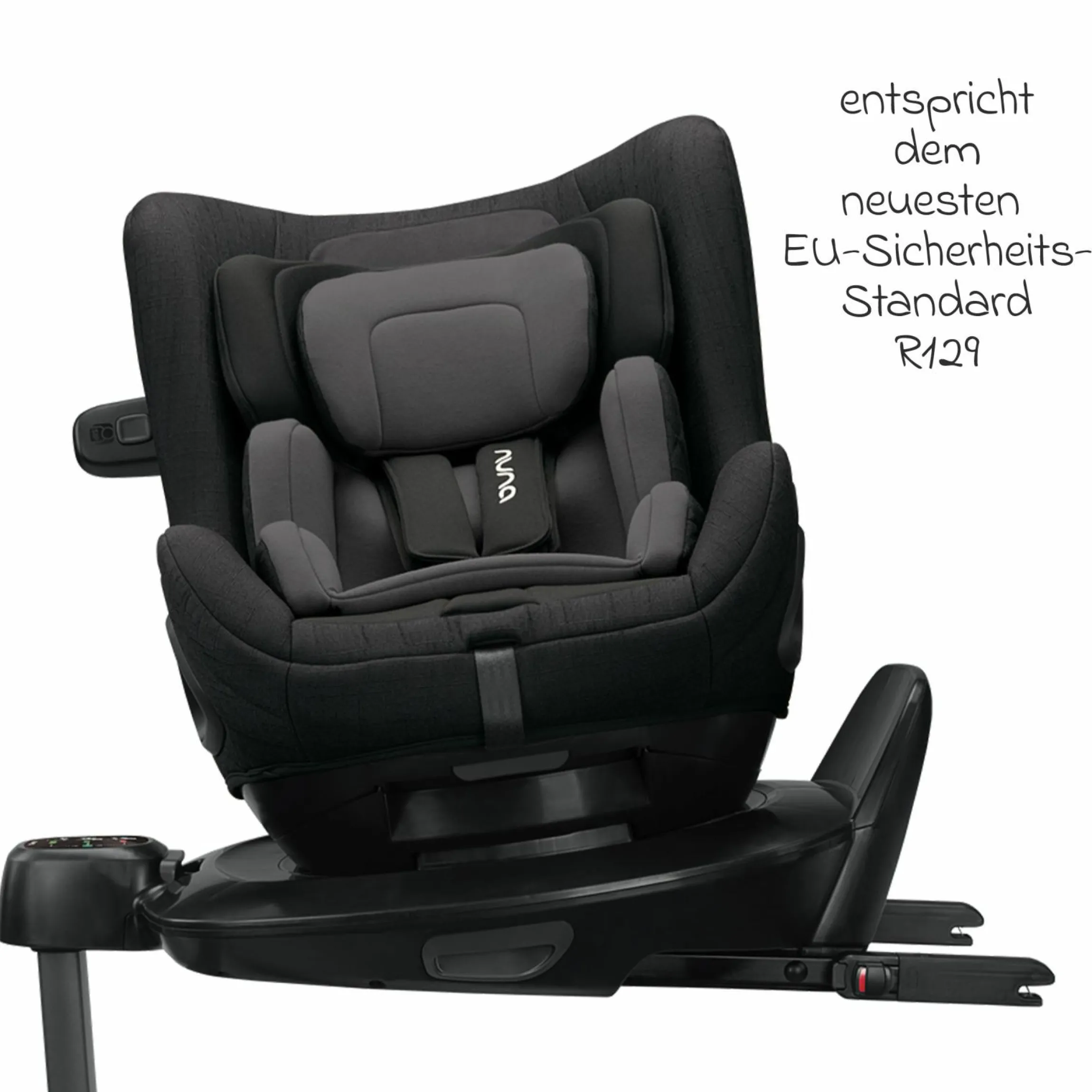 Reboarder-Kindersitz TODL next i-Size 360° inkl. Base Curve drehbar ab Geburt bis 4 Jahre (40 cm - 105 cm) mit Sitzverkleinerer, Polsterschutz & Spieltier - Caviar
