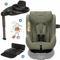 Reboarder-Kindersitz TODL next i-Size 360° inkl. Base Curve drehbar ab Geburt bis 4 Jahre (40 cm - 105 cm) mit Sitzverkleinerer, Polsterschutz & Spieltier - Pine