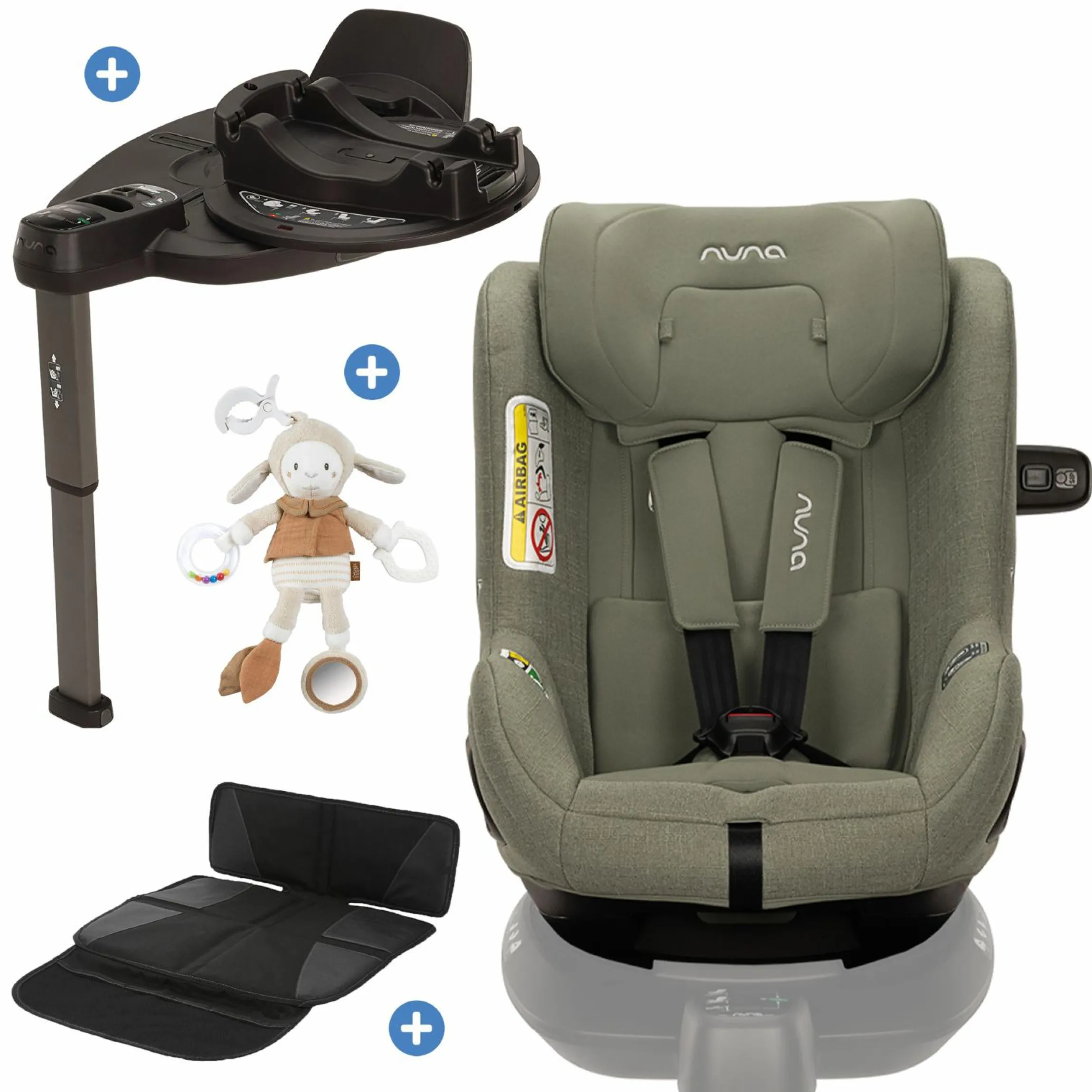 Reboarder-Kindersitz TODL next i-Size 360° inkl. Base Curve drehbar ab Geburt bis 4 Jahre (40 cm - 105 cm) mit Sitzverkleinerer, Polsterschutz & Spieltier - Pine