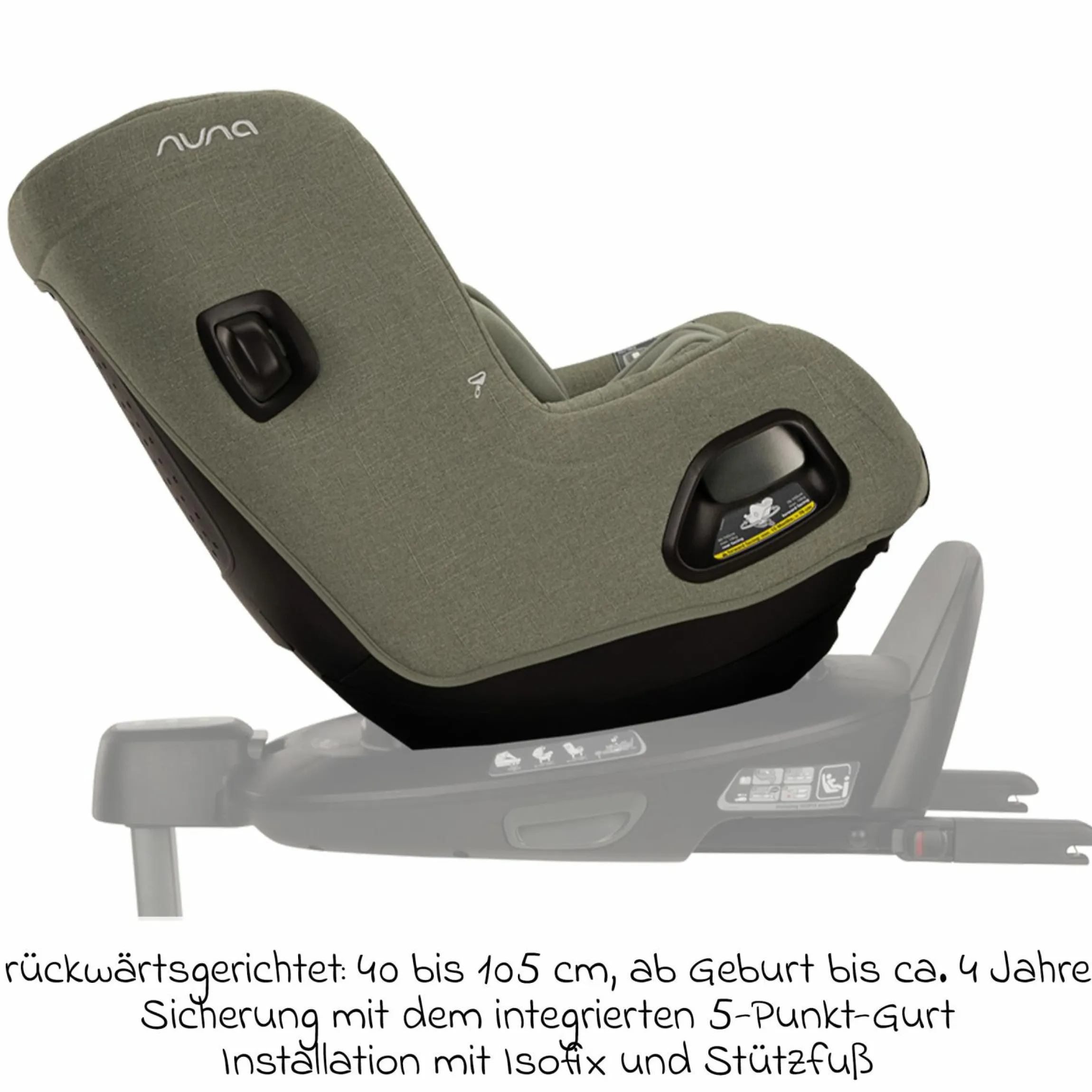 Reboarder-Kindersitz TODL next i-Size 360° inkl. Base Curve drehbar ab Geburt bis 4 Jahre (40 cm - 105 cm) mit Sitzverkleinerer, Polsterschutz & Spieltier - Pine