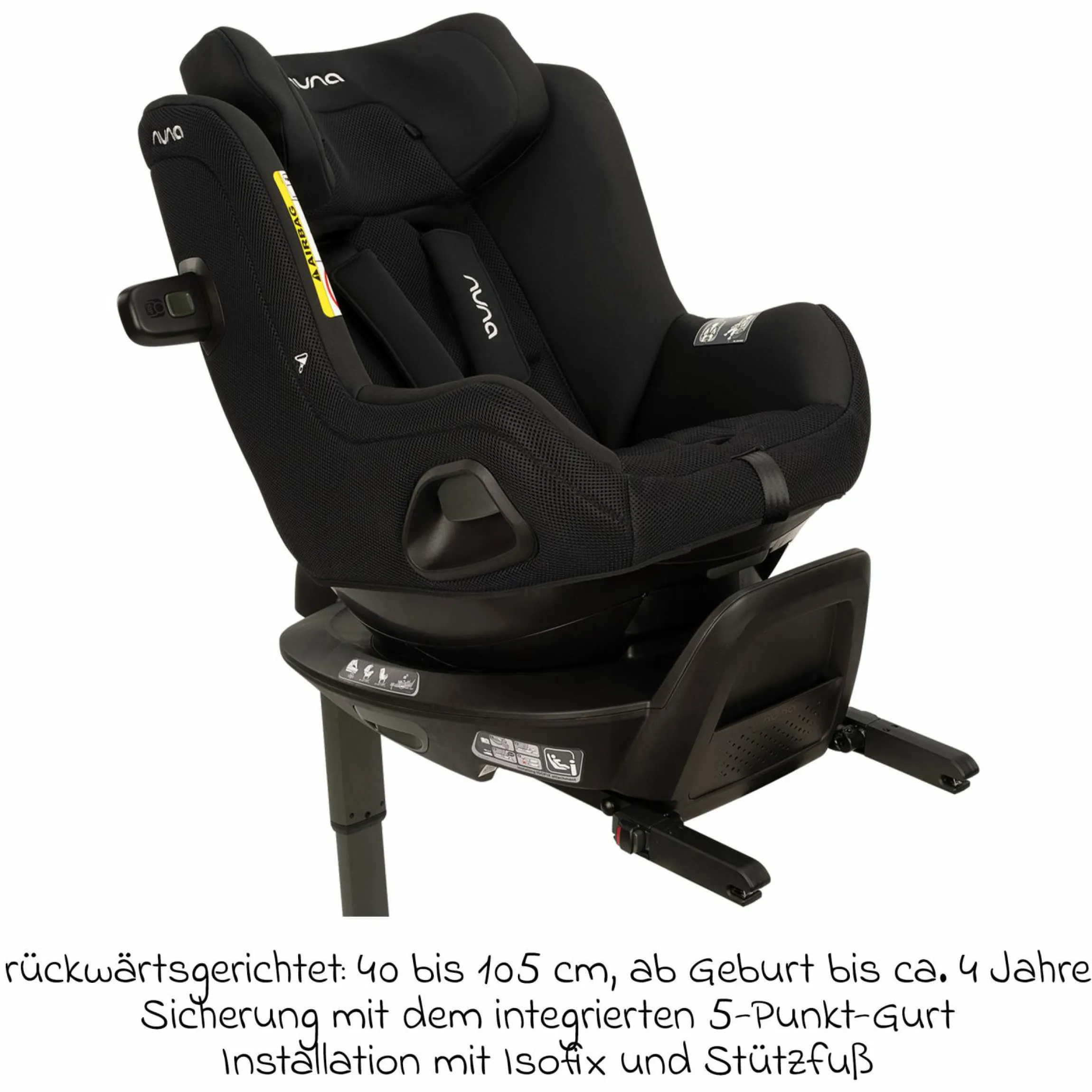Reboarder-Kindersitz TODL next i-Size 360° inkl. Base Curve drehbar ab Geburt bis 4 Jahre (40 cm - 105 cm) mit Sitzverkleinerer, Polsterschutz & Spieltier - Thunder