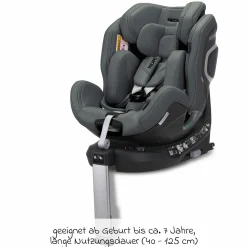 Reboard-Kindersitz Xenon 1 drehbar ab Geburt - 7 Jahre (40 cm - 125 cm) mit Sitzverkleinerer inkl. Isofix-Basis mit Stützfuß - Gallant Grey