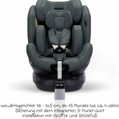 Reboard-Kindersitz Xenon 1 drehbar ab Geburt - 7 Jahre (40 cm - 125 cm) mit Sitzverkleinerer inkl. Isofix-Basis mit Stützfuß - Gallant Grey