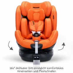 Reboard-Kindersitz Xenon 1 drehbar ab Geburt - 7 Jahre (40 cm - 125 cm) mit Sitzverkleinerer inkl. Isofix-Basis mit Stützfuß - Vibrant Orange