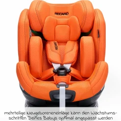 Reboard-Kindersitz Xenon 1 drehbar ab Geburt - 7 Jahre (40 cm - 125 cm) mit Sitzverkleinerer inkl. Isofix-Basis mit Stützfuß - Vibrant Orange