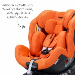 Reboard-Kindersitz Xenon 1 drehbar ab Geburt - 7 Jahre (40 cm - 125 cm) mit Sitzverkleinerer inkl. Isofix-Basis mit Stützfuß - Vibrant Orange