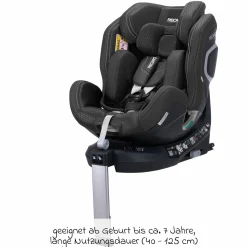 Reboard-Kindersitz Xenon 1 drehbar ab Geburt - 7 Jahre (40 cm - 125 cm) mit Sitzverkleinerer inkl. Isofix-Basis mit Stützfuß - Fresh Black