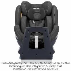 Reboard-Kindersitz Xenon 1 drehbar ab Geburt - 7 Jahre (40 cm - 125 cm) mit Sitzverkleinerer inkl. Isofix-Basis mit Stützfuß - Fresh Black
